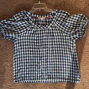 Jane & Delancey Blue and White Gingham Puff Sleeve Blouse